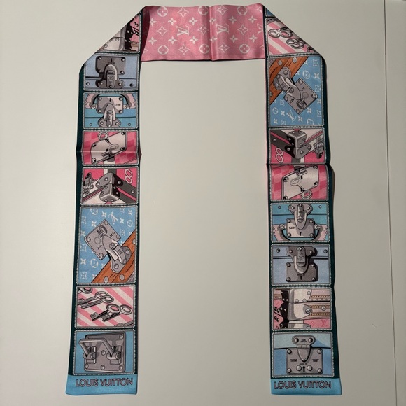 Louis Vuitton Pink and Blue Silk Scarf - Picture 1 of 3